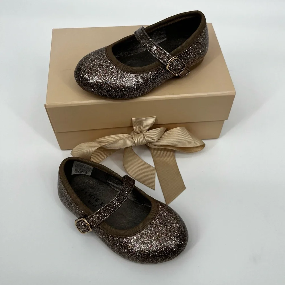 Jamie Kay Ballet Flat Shoes in Bronze Glitter, Size 5.5